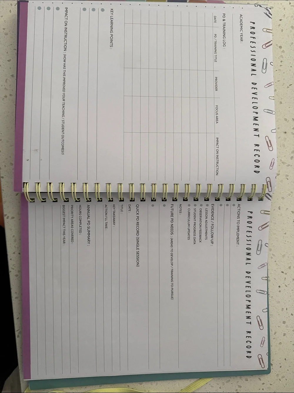 Pembrook 2026-2027 Teacher Planner – Black with Pastel Paperclip Design